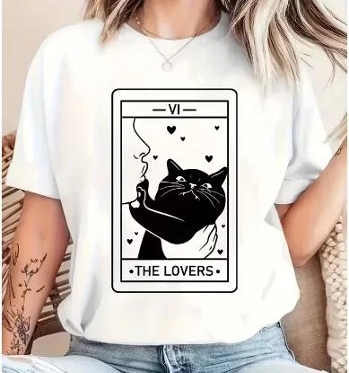 Black Casual Womens Short Sleeve Crew Neck TShirt Cute Ginger Cat Graphic Print Regular Fit Comfortable Fabric Casual Style