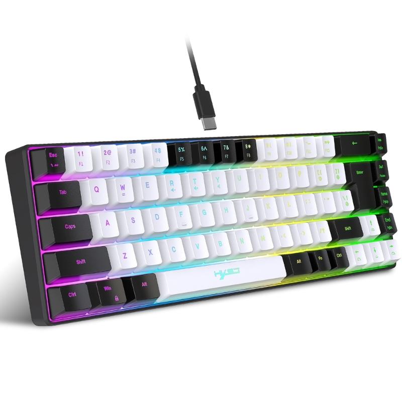 Teclado Mecânico para Jogos V200 68 Teclas 20 Retroiluminação RGB Teclado de Membrana Cabo USB Tipo C para Jogadores e Trabalhadores de Escritório