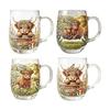 350ML Hand-painted Highland Cow Glass, Highland Cattle Coffee Mug with Handle, Heat-Resistant Tea Milk Water Drinking Cup