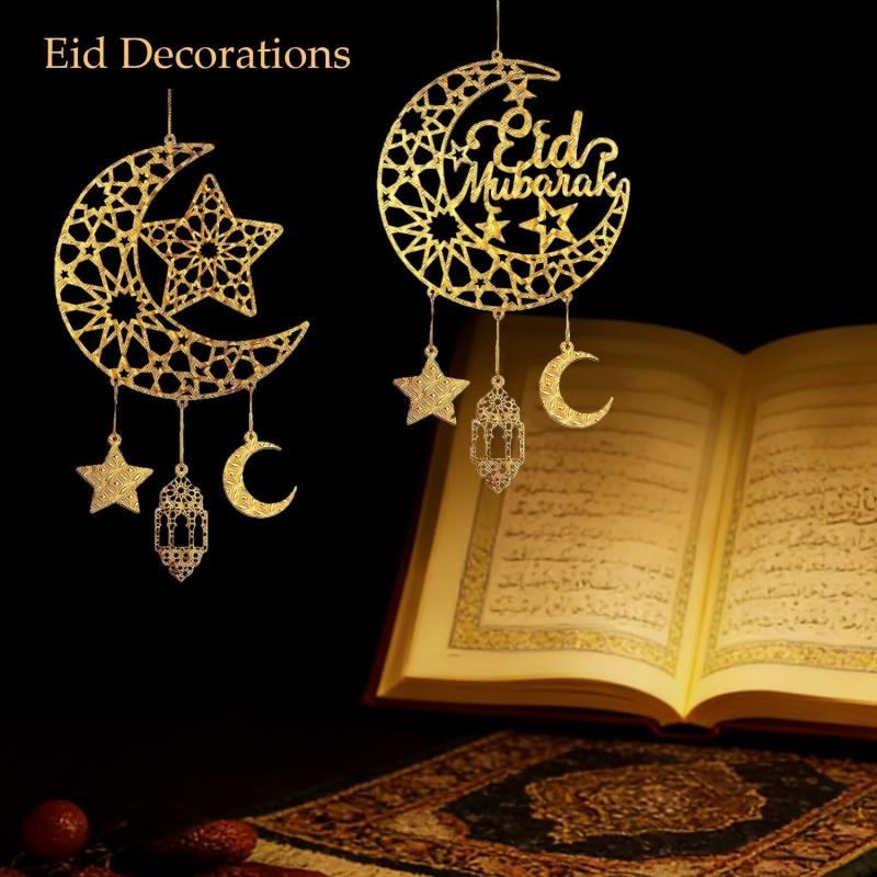 Eid Mubarak Moon Star Mosque Wooden Hanging Ornaments Kareem Ramadan Decorations