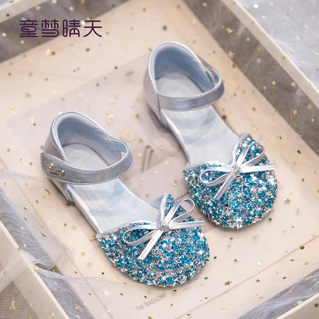 Size 26-37, girls princess sandals crystal shoes 2025 summer new dress girls summer shoes bag head sandals