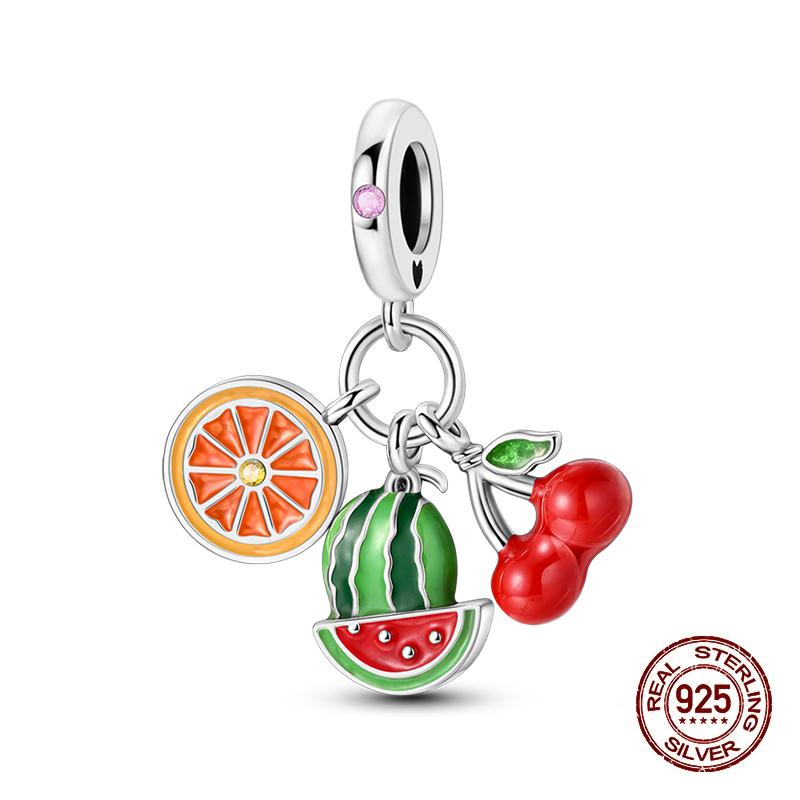 Copper Change Color Strawberry Cherry Avocado Fruit Series Charms Beads Fororiginal Bracelets Diy Birthday Jewelry Gift