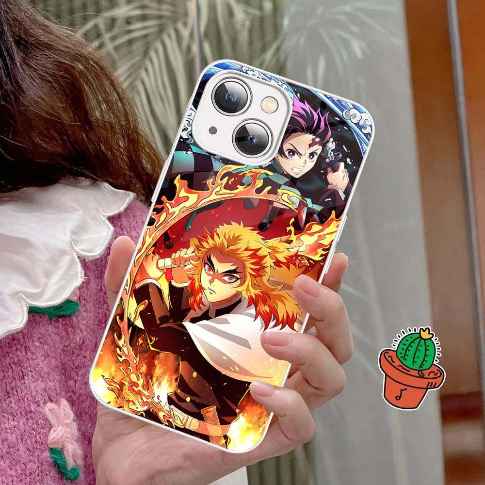 Demon Slayer Phone Case Tempered Glass For Iphone 14 13 12 11 Pro Mini XS MAX 14Plus X XS XR Fundas