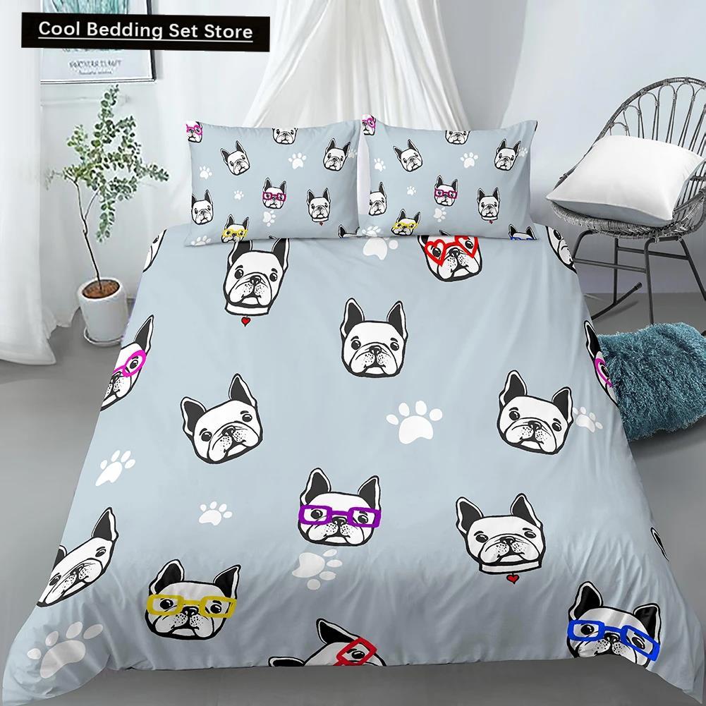 Comforter Cartoon Pug King Queen Double Full Lovely Puppy Bedding Set Pet Animal Yellow Polyester Comforter
