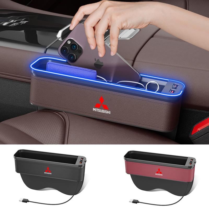 Car Seat Gap Organizer USB Charging Multifunction Storage Box For Mitsubishi Outlander Pajero Asx Lancer EX Evolution X Ralliart