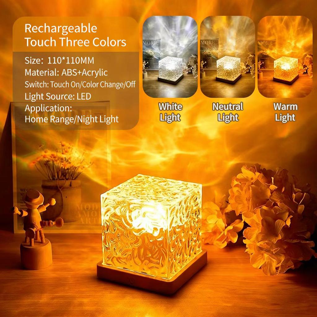 Dynamic Rotating Water Ripple Projector Night Light 3/16 Colors Flame Crystal Lamp for Living Room Study Bedroom Rotating Light