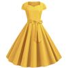 GMXIA Summer Vintage Women's Dress with Bag Sleeves Solid Color Belt Swing Dress