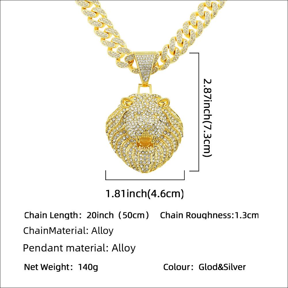 Men's Personalized 3D Diamond Lion Pendant Cuban Chain Necklace - Hip-Hop Style