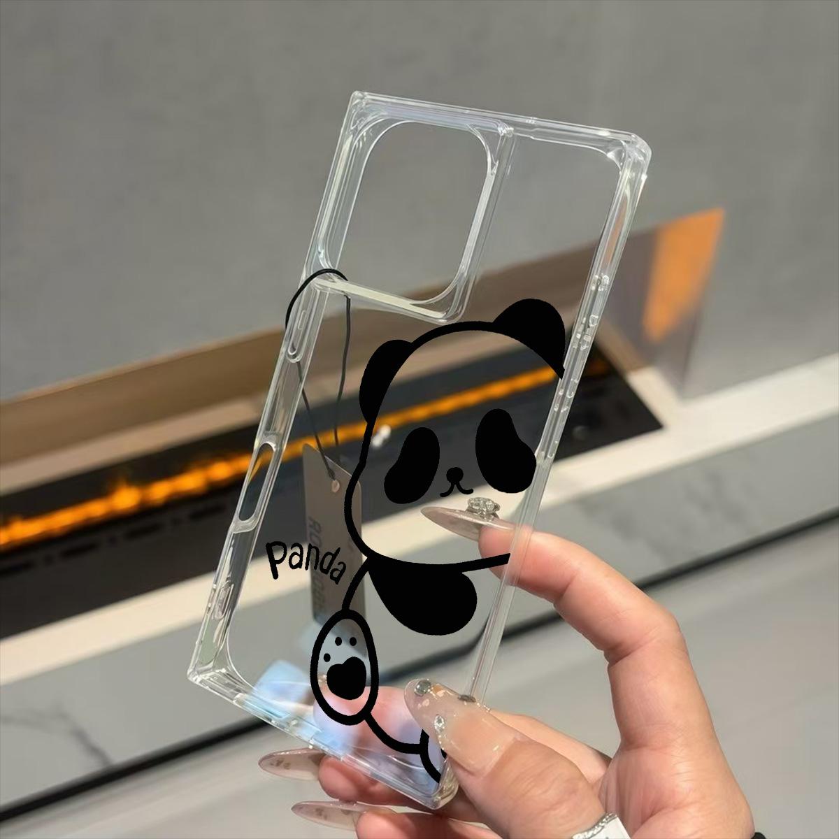 

Прозрачный квадратный чехол-бампер для iPhone 12 11 16 ProMax 13 15 Plus 14 Pro Max, защита от окисления, милый узор с пандой iphone 11 ProMax