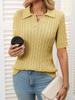2025 Summer Women's Short Sleeve Lapel Collar V-Neck Cable Knit Pullover Sweater, Casual Chic Knitted Top for Daily & Office Wear