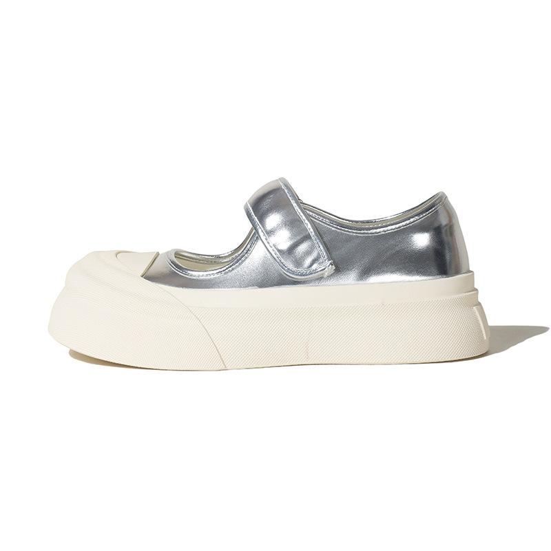 Women's shoes 2025 spring and summer big head Velcro muffin thick sole heightening round head shallow mouth Mary Jane small leather shoes women's shoe