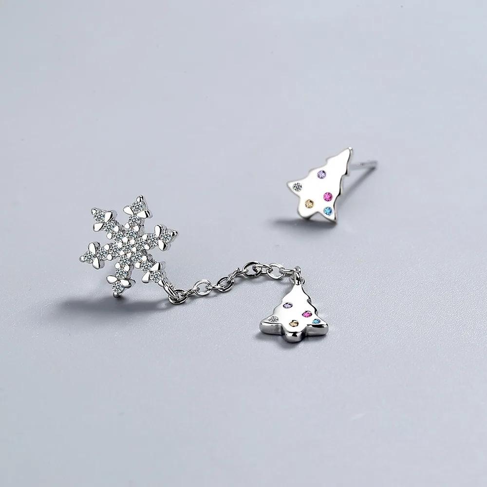 New Arrival Female Earrings Sterling SIlver Asymmetric Snowflake Long Christmas Tree Earrings for Women Tassel