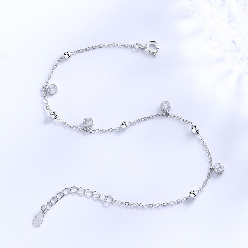 Nowa Moda Bohemia Błyszczący Okrągły Cyrkoniowy Wisiorek Anklety Damska Biżuteria Próby 925 Sterlingowe Srebro Seksowny Plażowy Okrągły Kryształowy Łańcuszek na Stopę
