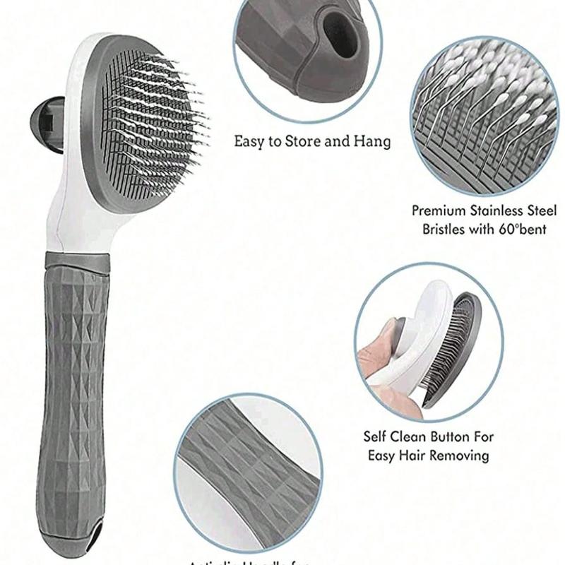 1pc Dog Brush, Cat Brush, Flea Comb, Automatic Cleaning Brush, Pet Grooming Brush, Pet Massage Brush, Shedding Grooming Brush, Mat Breaker Tool