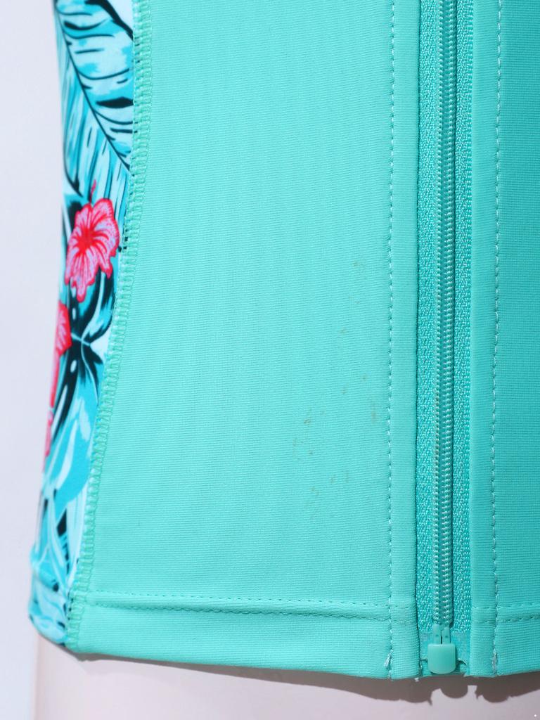 Mergaičių UPF 50+ maudymosi marškiniai ilgomis rankovėmis su užtrauktuku, apsauginis nuo saulės topas, maudymosi drabužiai baseinui, paplūdimiui