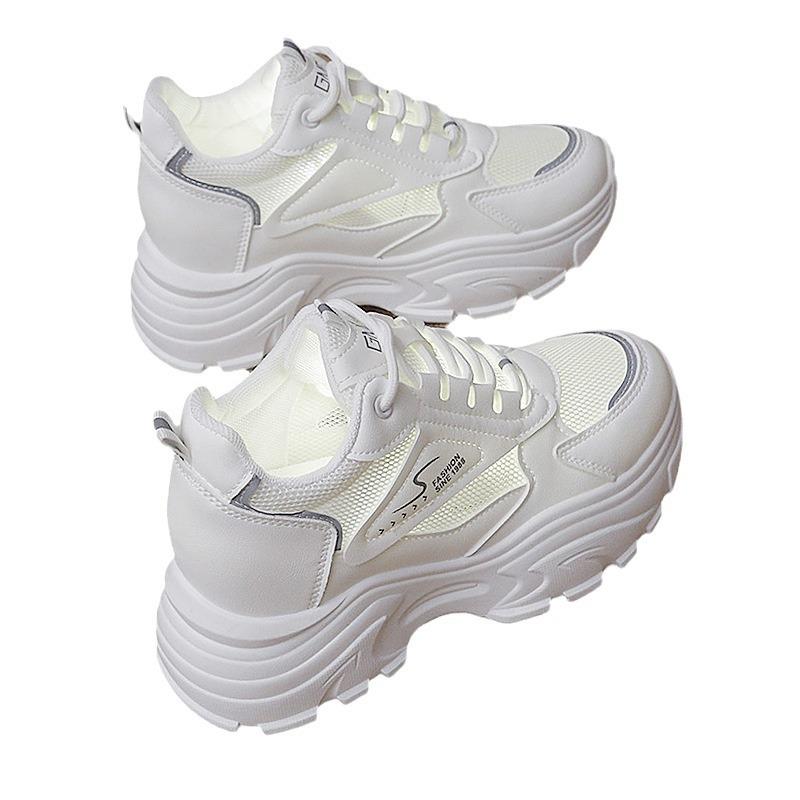 Small Inner Height Increase Small White Shoes Women's Thick-soled Versatile 2025 Spring and Autumn New Dad Women's Breathable Casual Sports Shoes