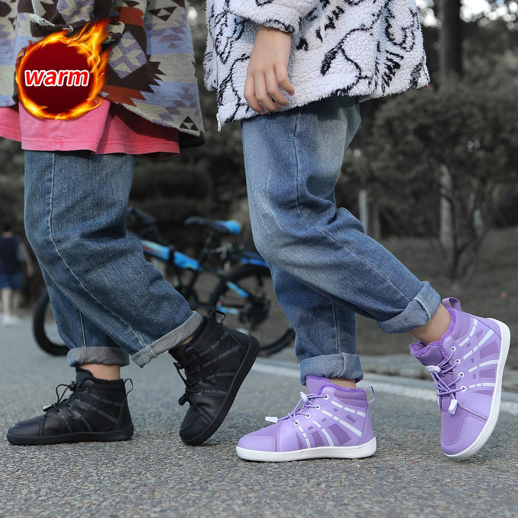 Kinder Schneestiefel mit breiter Zehenpartie, Plüsch-Baumwollschuhe, Jungen Mädchen High-Top Stiefel, Winter Outdoor Wanderschuhe, Warme Freizeitschuhe