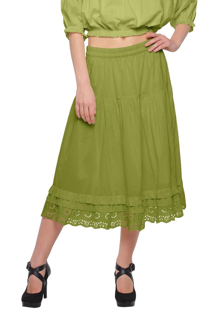 Moomaya Solid Skirts For Women Knee Length Cotton Flared Girls Skirt