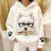 Felpa con cappuccio in flanella da donna con stampa di cane 3D - Comoda felpa casual a maniche lunghe invernale