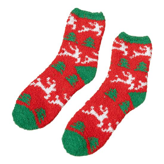 

1 Pair Christmas Socks Snowmen Reindeer Santa Claus Bell Pattern Mid-tube Socks Coral Fleece Warm Thermal Socks O