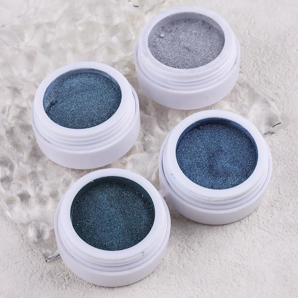 

Blue Iridescent Nail Art Mirror Powder - 4 Bottles, Silver Glossy Finish, Fine Carving Powder