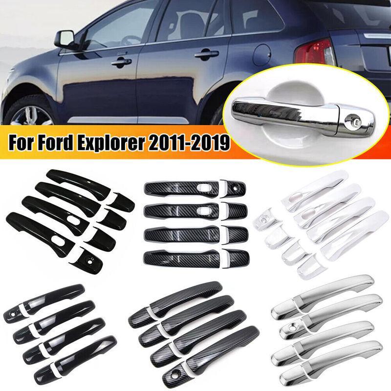 For Ford Explorer 2011- Carbon Fiber Style Chrome Car Door Handle Cover Sticker Trim Cap Accessories Auto Protect Decor ABS