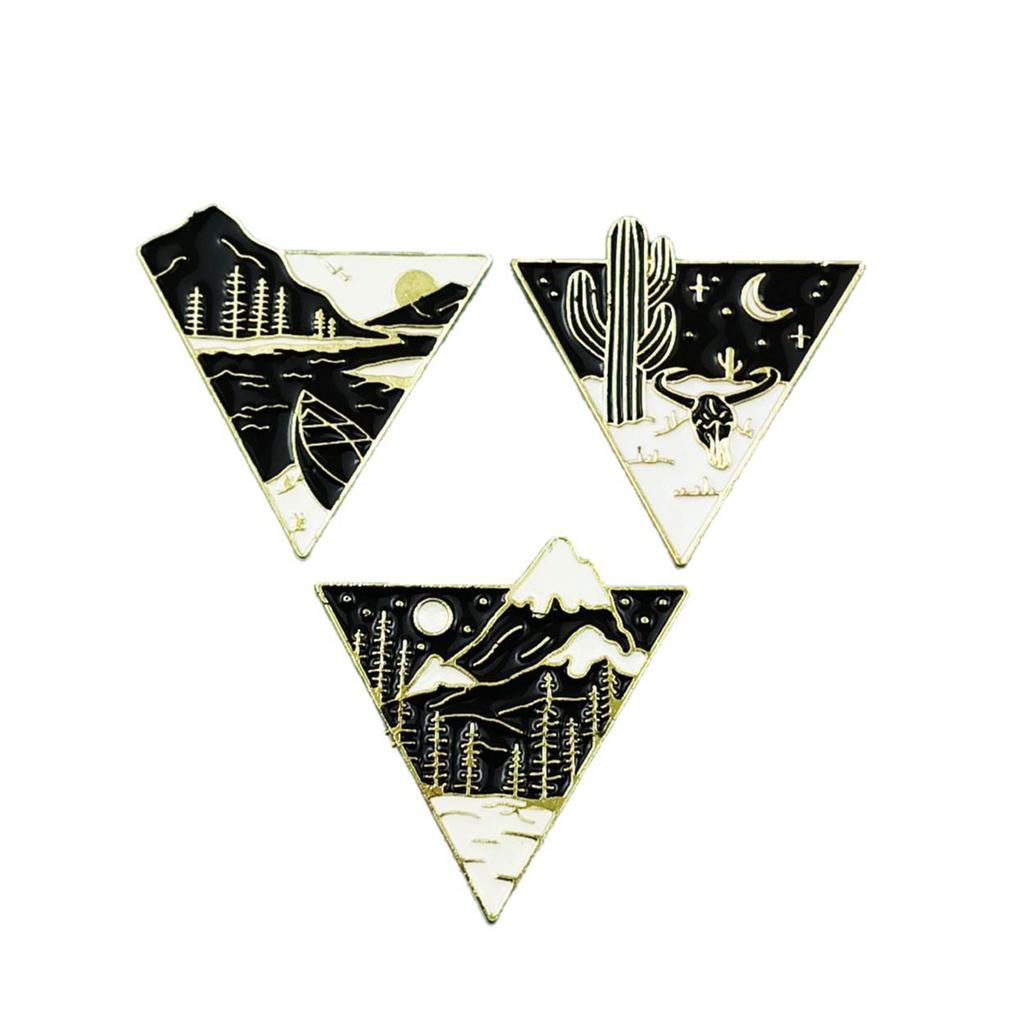 Oasis Snow Mountain Triangle Brooch: Decorative Alloy Pin for Backpacks, Clothing, and Hats.