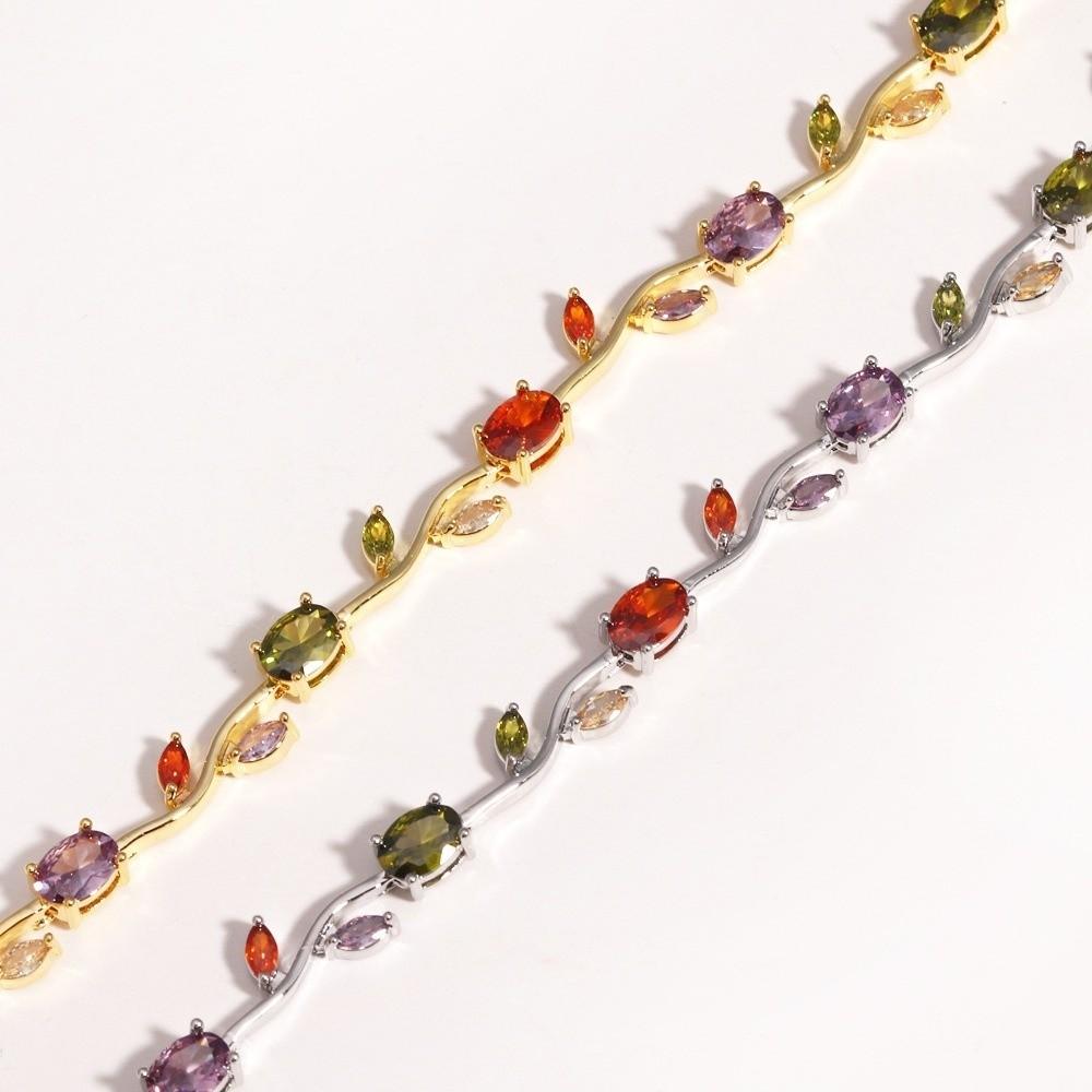 Funkelnde Steine Strass Armband Buntes Kristall Blatt Ranke Armband Hochzeits Schmuck