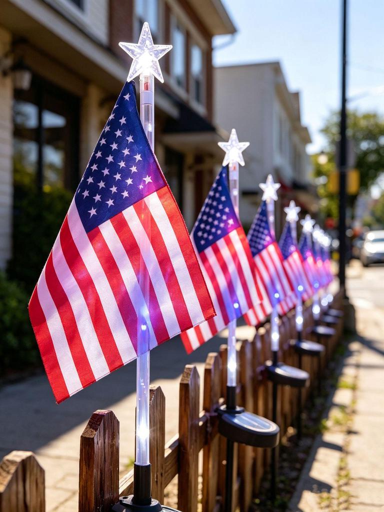 Solar-Powered LED American Flag Lawn Light - Outdoor Waterproof Decoration
