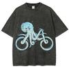 Unisex Short Sleeve T-shirts Washed Octopus T Shirt Casual Fashion Hip Hop Vintage Tee Shirt Men Women Clothing Summer Tops