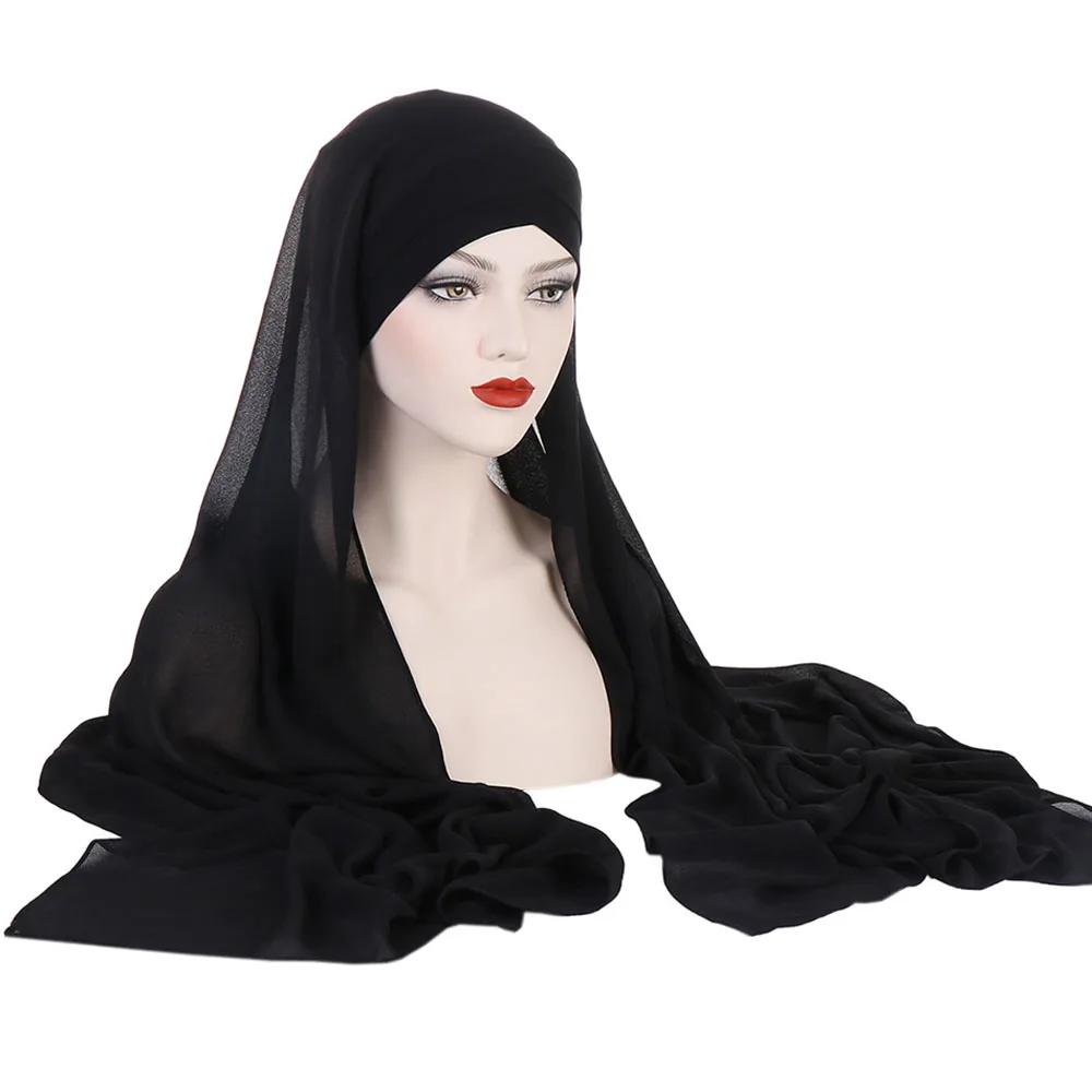 

Forehead Cross Hat with Chiffon Scarf Instant Hijab Underscarf Bonnet Cap Muslim Women Long Shawl Wrap Veil Amira Headscarf 1pc