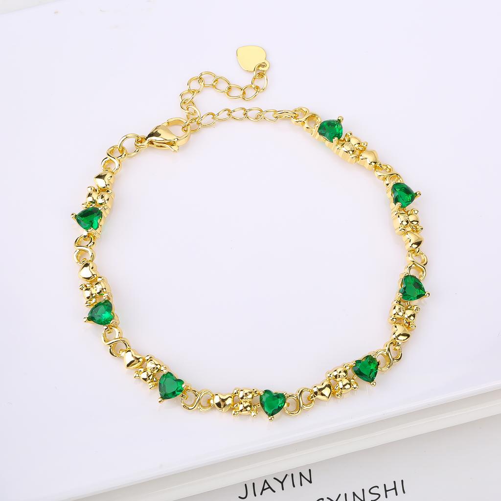 Gold-plated Heart Shape Crystal Cute Animal Bear Adjustable Bracelet Luxury for Women Girls New Fashion Party Jewelry Fine Gift