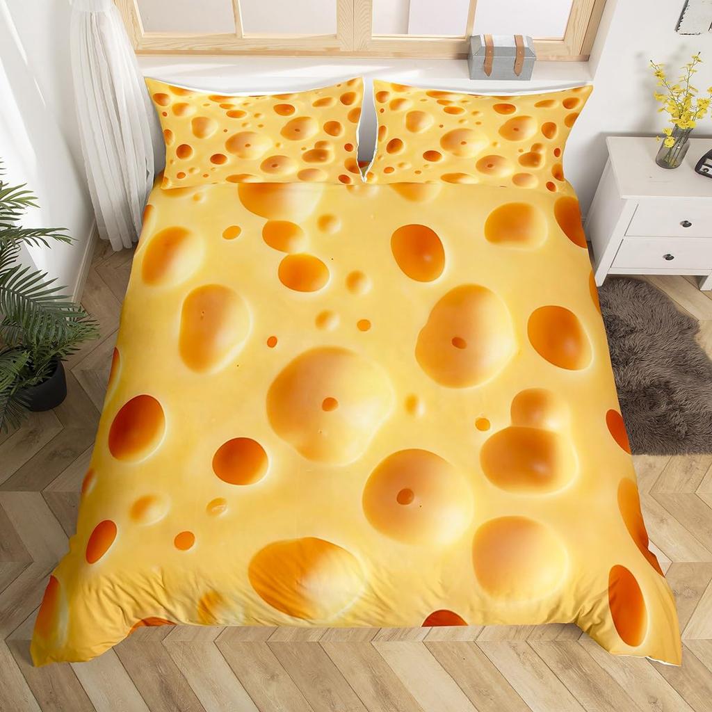 Cheese Bedding Sets Yellow Food Dessert Comforter Covers for Boys Girls Kids Duvet Cover Sets Fashion Teens Bedroom Decor 3 Pcs