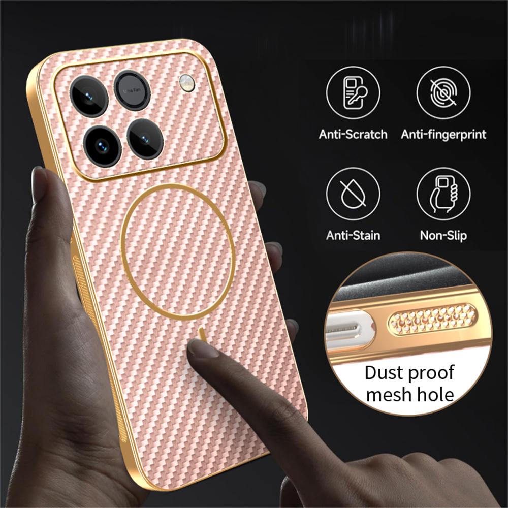 Pouzdro na telefon pro Honor Win 5G/Win RT 5G s texturou uhlíkových vláken, galvanicky pokovené TPU zadní kryt telefonu