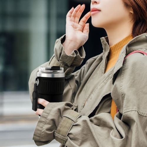 FJbottle 0.4L Vacuum Insulated Water Bottle/Tumbler with Lid and Strap, Insulates for Direct Drinking, Portable, Convenience Store Use, Direct Drip, L