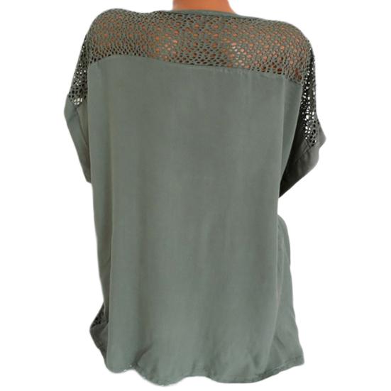Fashion Women Hollow Out Lace Short Sleeve Blouse Top Summer Casual T-Shirt
