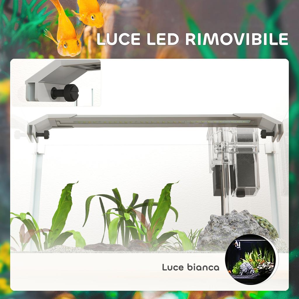 20L Glass Aquarium with LED Lights, Filter and Water Pump, 38x26x27 Cm, White