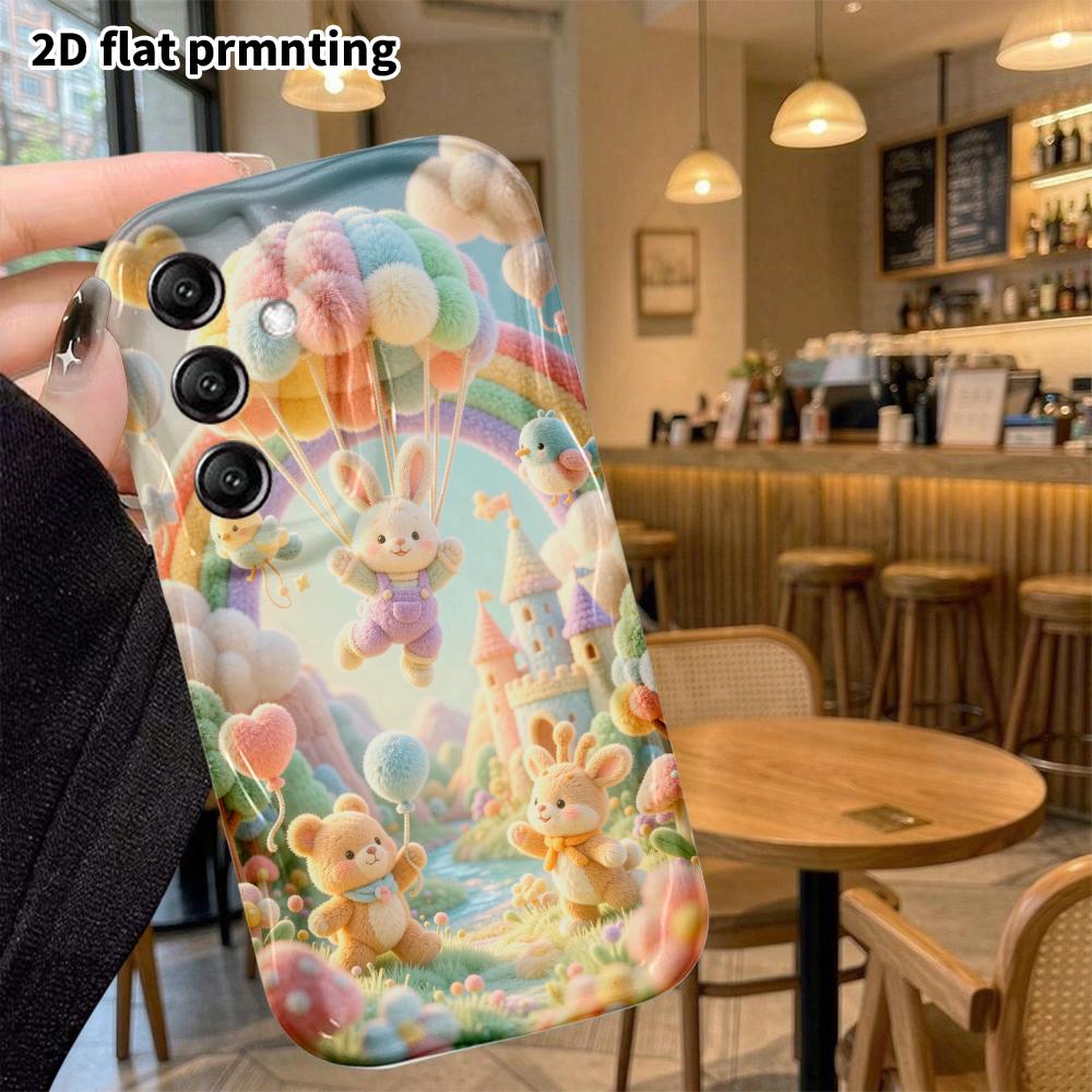 Phone Case: 2D Flat, Suitable for Samsung Galaxy A34 A35 M05 M06 S20 S22 S21 FE Plus 5G Protective Cases, Hot Air Balloon Little Bunny Flying, Perfect