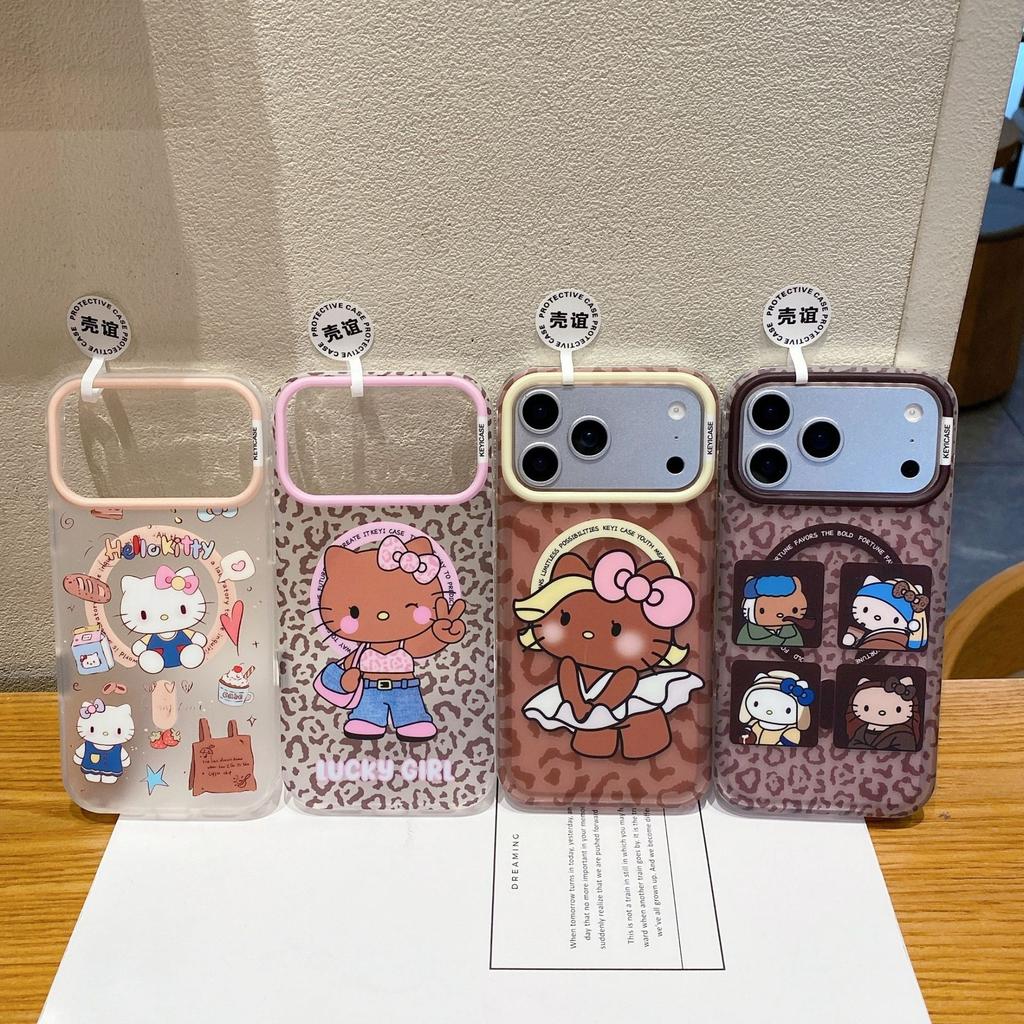 The new Kameng magnetic leopard print kt cat iPhone15/16pro mobile phone case is suitable for cartoon cuteness.