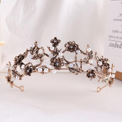 Barock Vintage Brautkrone Blume Blatt Strass handgefertigte Perlen Kopfschmuck Hochzeitskleid Zubehör Haarschmuck