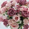 Artificial Rose Bouquet Realistic Fake Silk Flower with Green Leaves Home Wedding Party Table Centerpiece Indoor Outdoor Faux Bloom Decoration