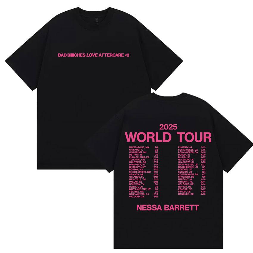 

Nessa Barrett Aftercare World Tour 2025 Новые футболки Мужские Женские Летняя Эстетика Высокое Качество Футболка 100% Хлопок Оверсайз Футболки 4XL