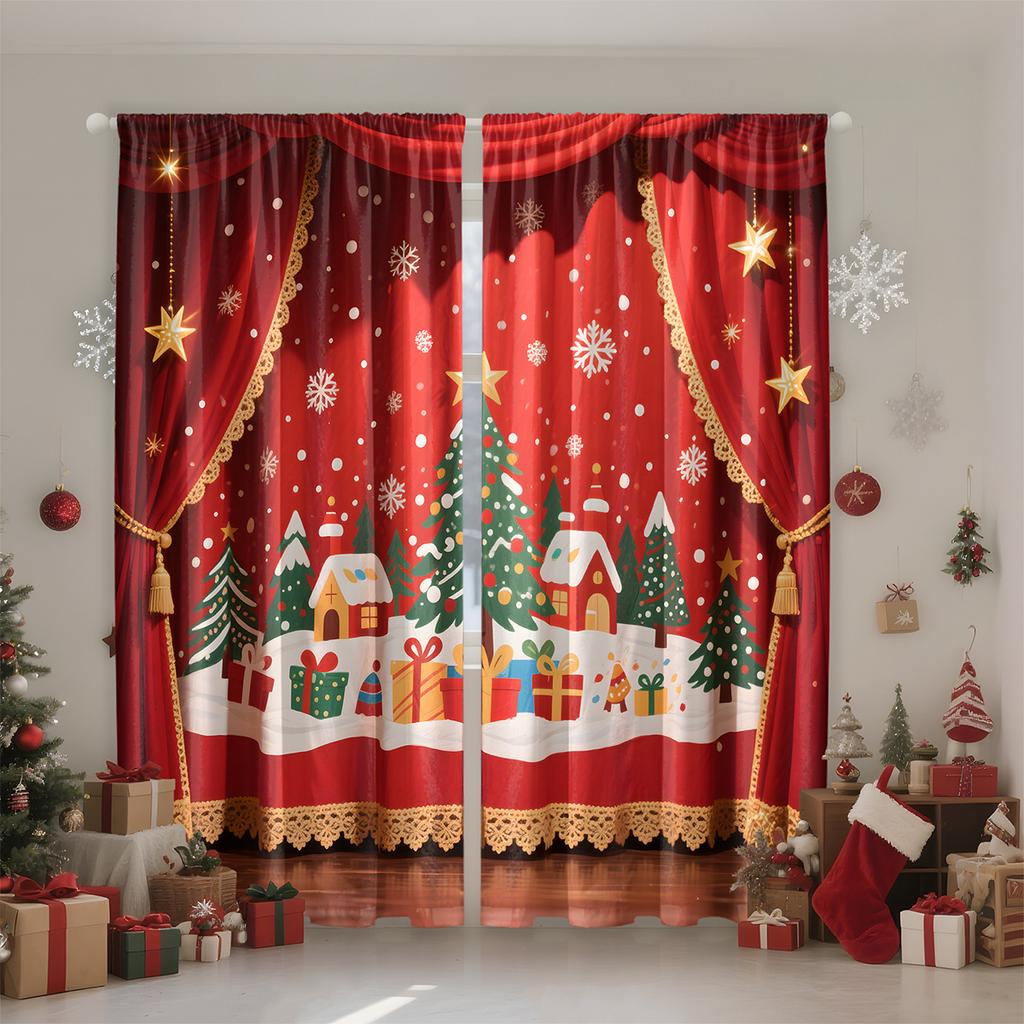 Plain Weave Digital Printing Christmas Curtains Blackout European And American Christmas Decorations