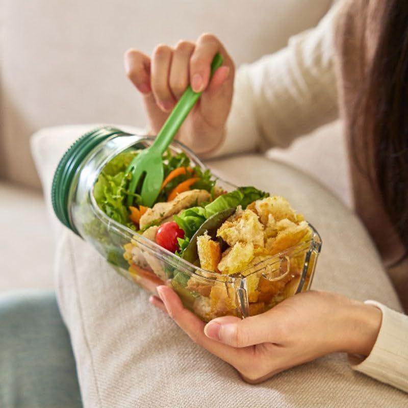 Auslaufsichere Salatschüssel Kunststoff-Salatbehälter mit seitlich zu öffnendem Deckel Tragbare Frühstücks-Fruchtaufbewahrungsbox für Picknick Zuhause Büro