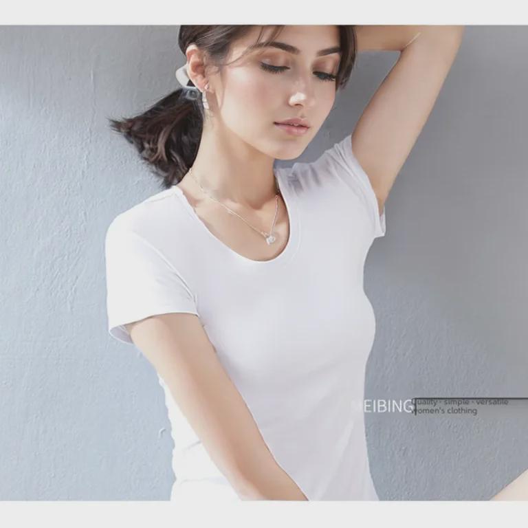 Korean Style Avocado Green Crew Neck Women's Slim Fit Cotton T-Shirt