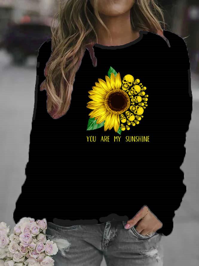 Sunflower Print Round Neck Women's Hoodie