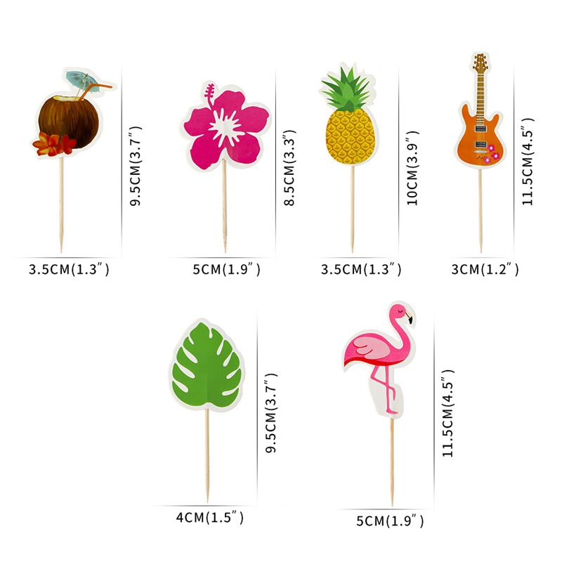 24Pcs Hawaiian Cupcake Toppers Flamingo Pineapple Palm Leaves Toothpicks Tropical Summer Beach Birthday Party Cake Decoration