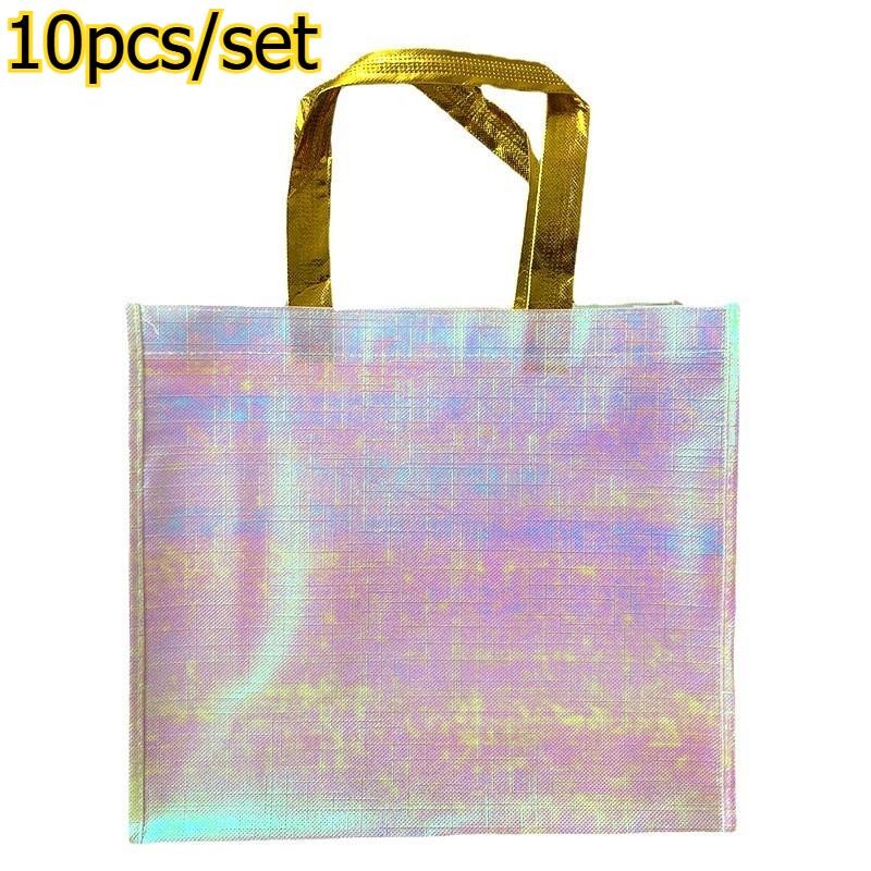 

10pcs/set Reusable Shopping Bags Non-Woven Fabric Handheld Tote Bags Ideal Gift Bags for Weddings Birthdays & Party Favors розовый