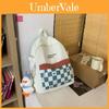 Simplified Checkered Letter Pattern Student Backpack With Plush Pendant For Middle School Students