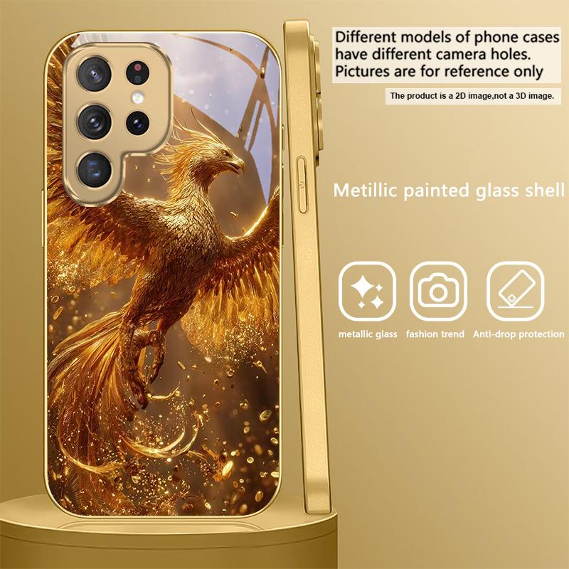 The Golden Phoenix For Samsung Galaxy S20 FE S21 S22 Ultra 23 Plus 24 Ultra 25Ultra S21+ S9+ 22Plus Golden Glass Phone Case